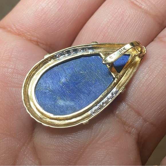 14K Lapis Lazuli Diamond Teardrop Pendant - Picture 16 of 17